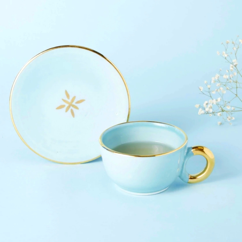 Hand Painted in Morocco Ceramic Cup and Saucer Teacup